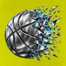 Kovový basketbalový míč s elektrickými střepy