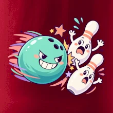 Bowling vtipná koule honí vystrašené kuželky