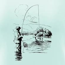 Kreslený rybář s podběrákem