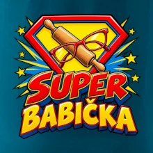 Super babička komiksový znak s válečkem a brýlemi