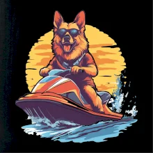 Německý ovčák na vodním skútru