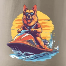 Německý ovčák na vodním skútru