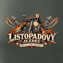 Listopadový motorkář se strojem a ohnivými křídly