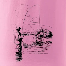 Kreslený rybář s podběrákem