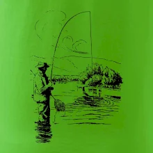 Kreslený rybář s podběrákem