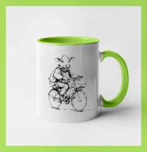 Kráva v obleku na kole