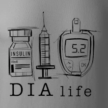 D I A life - kreslený insulin injekce a glukometr