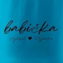 Babička Tričko se jmény dětí psací písmo