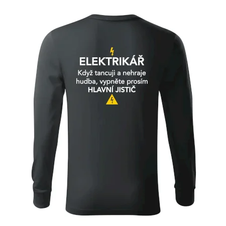 Elektrikář - hlavní jistič - Nápis na zádech