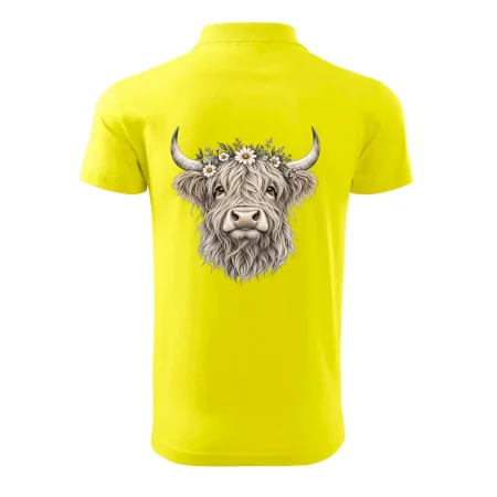 Highlandská kráva s květinami