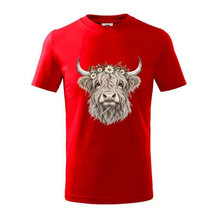 Highlandská kráva s květinami