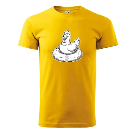 Kuře sedící na bitcoinovém hnízdě