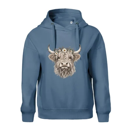 Highlandská kráva s květinami