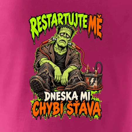 Vybitý Frankenstein s kabely od autobaterie