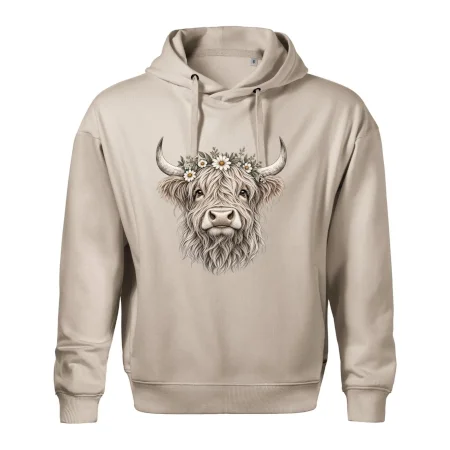 Highlandská kráva s květinami