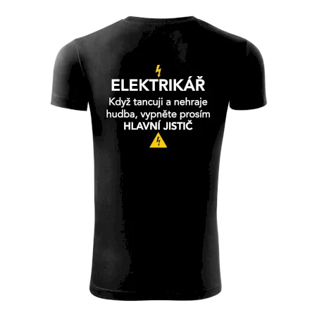 Elektrikář - hlavní jistič - Nápis na zádech