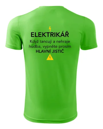 Elektrikář - hlavní jistič - Nápis na zádech