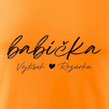 Babička Tričko se jmény dětí psací písmo