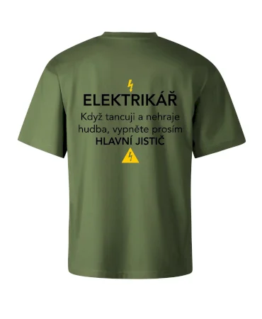 Elektrikář - hlavní jistič - Nápis na zádech
