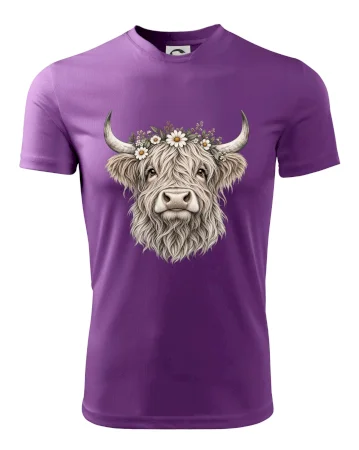 Highlandská kráva s květinami