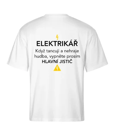 Elektrikář - hlavní jistič - Nápis na zádech