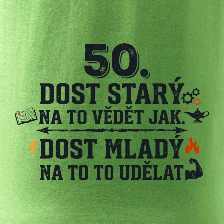 50 - dost starý na to vědět jak  - modrý nápis