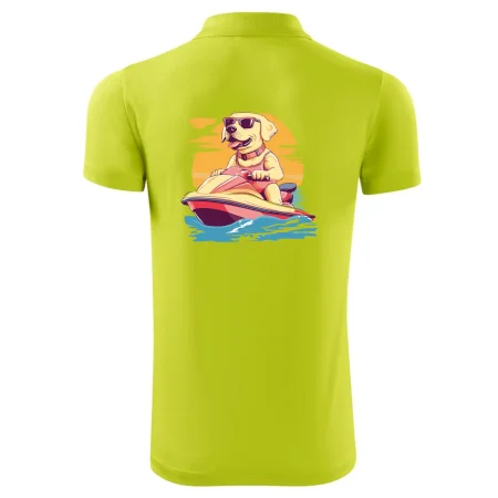 Zlatý retrívr na vodním skútru
