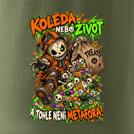 Halloweenský koledník s pytlem strašidelných sladkostí
