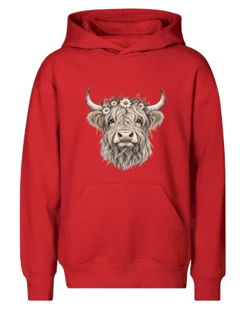 Highlandská kráva s květinami
