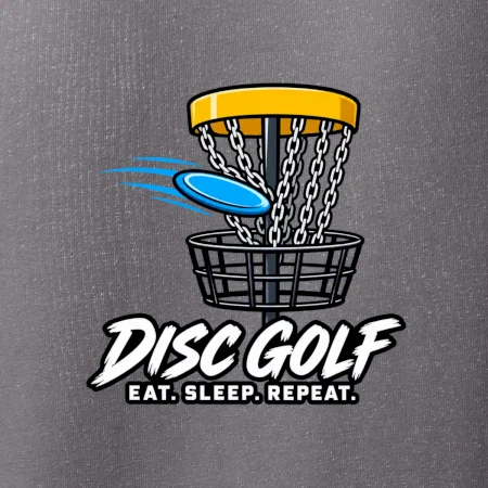 Discgolfový koš s letícím diskem eat sleep repeat