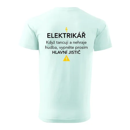 Elektrikář - hlavní jistič - Nápis na zádech