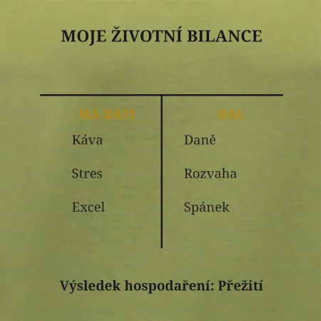 Moje životní bilance má dáti dal