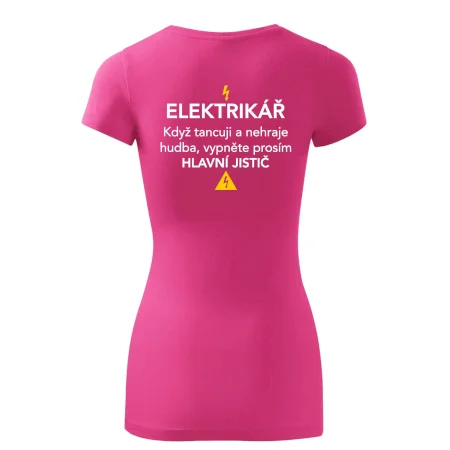 Elektrikář - hlavní jistič - Nápis na zádech