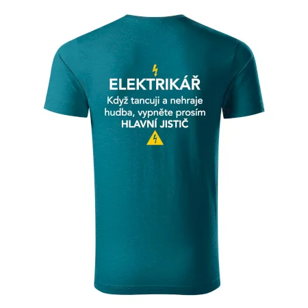 Elektrikář - hlavní jistič - Nápis na zádech
