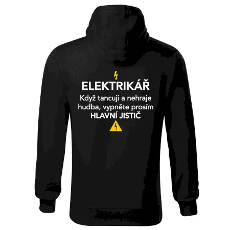 Elektrikář - hlavní jistič - Nápis na zádech