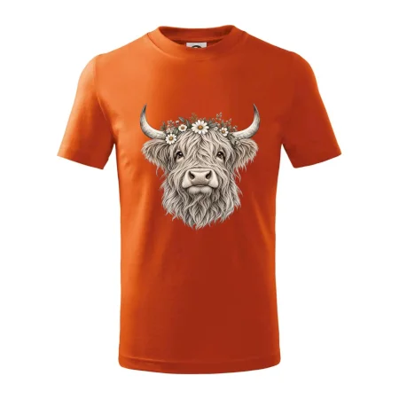 Highlandská kráva s květinami