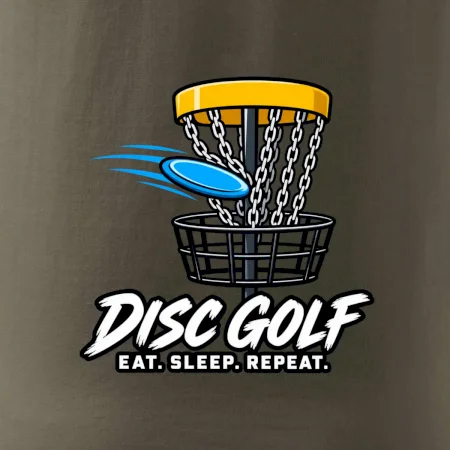 Discgolfový koš s letícím diskem eat sleep repeat