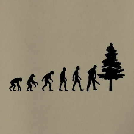 Evoluce dřevorubec - pila a strom