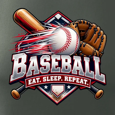 Baseballová pálka s rukavicí eat sleep repeat