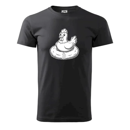 Kuře sedící na bitcoinovém hnízdě