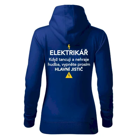 Elektrikář - hlavní jistič - Nápis na zádech