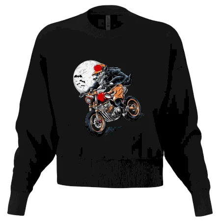 Kreslený vlk na motorce
