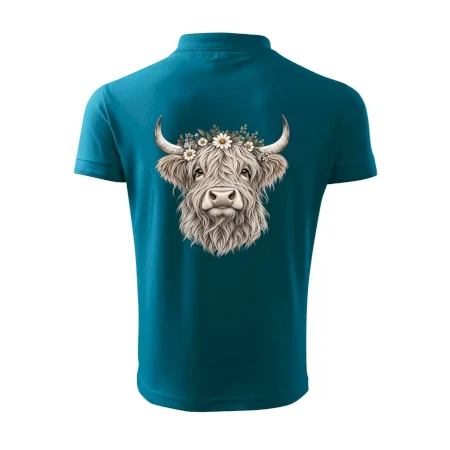Highlandská kráva s květinami