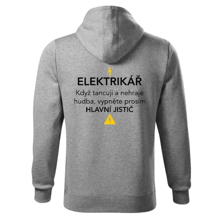 Elektrikář - hlavní jistič - Nápis na zádech