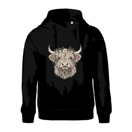 Highlandská kráva s květinami