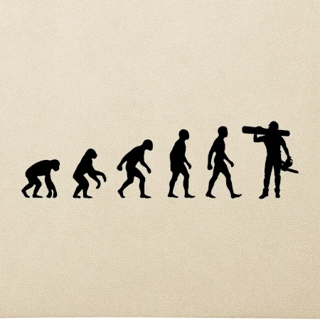 Evoluce dřevorubec - pila a kmen