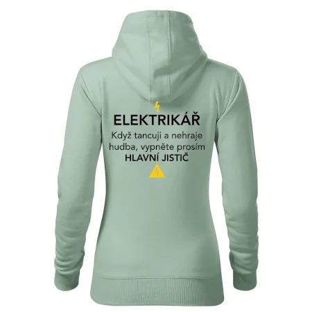 Elektrikář - hlavní jistič - Nápis na zádech