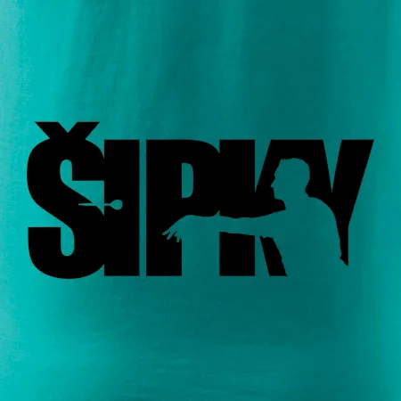 Šipky - nápis se šipkařem