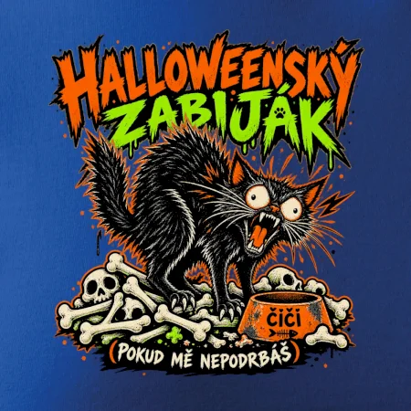 Halloweenský černý kocour čeká na podrbání