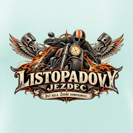 Listopadový motorkář se strojem a ohnivými křídly